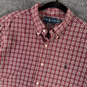 Ralph Lauren Mens XL Plaid Shirt Red Custom‎ Fit Button Down Preppy Ivy League